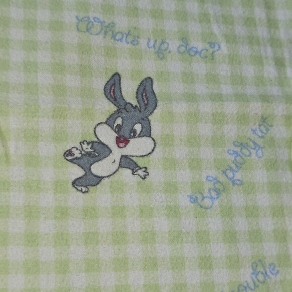 VTG Baby Looney Tunes Flannel Blanket Green Plaid Cotton By DOLLY Tweety Taz - Picture 6 of 10
